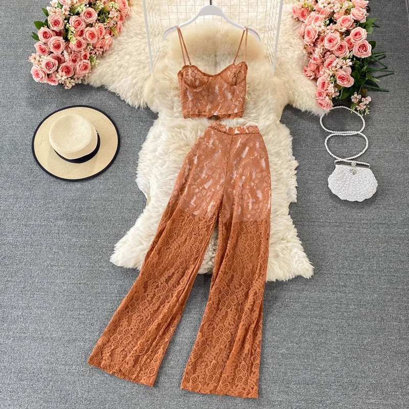 Women Summer Casual Fashion Two Piece Suit Hook Flower Hollow Short Tank Top And Wide Leg Pants Girls 2 Pieces Sets
Women Summer Casual Fashion Two Piece Suit Hook Flower Hollow Short Tank Top And Wide Leg Pants Girls 2 Pieces Sets