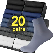 20pairs Bamboo Fiber Men Socks Summer Spring Sports Socks Sweat absorption deodorant Thin Stripe Breathable Silk Long Sock