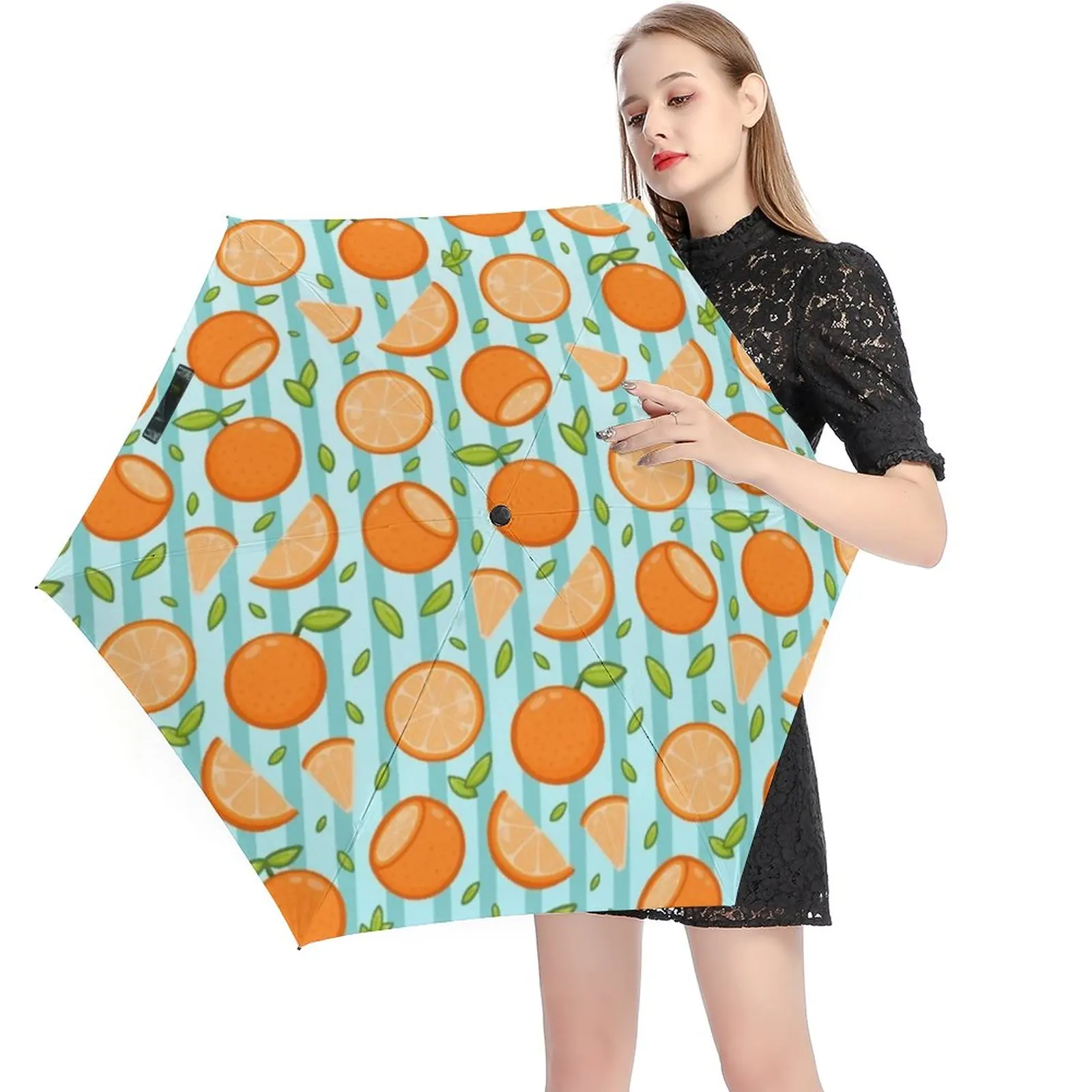 

Orange Oranges 5 Fold 6 Ribs Umbrella Cartoon Fruit Print Portable Pocket Umbrella Wind Resistant Umbrellas for Men Women
