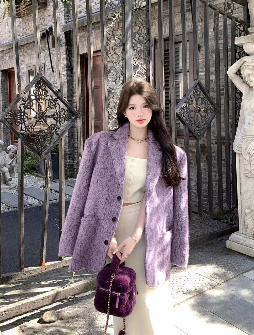High-end Women Purple Suit Woolen Coat Suit Autumn and Winter Office Lady Loose Silhouette Casual Woolen Coat Jacket Blazer Top
High-end Women Purple Suit Woolen Coat Suit Autumn and Winter Office Lady Loose Silhouette Casual Woolen Coat Jacket Blazer Top