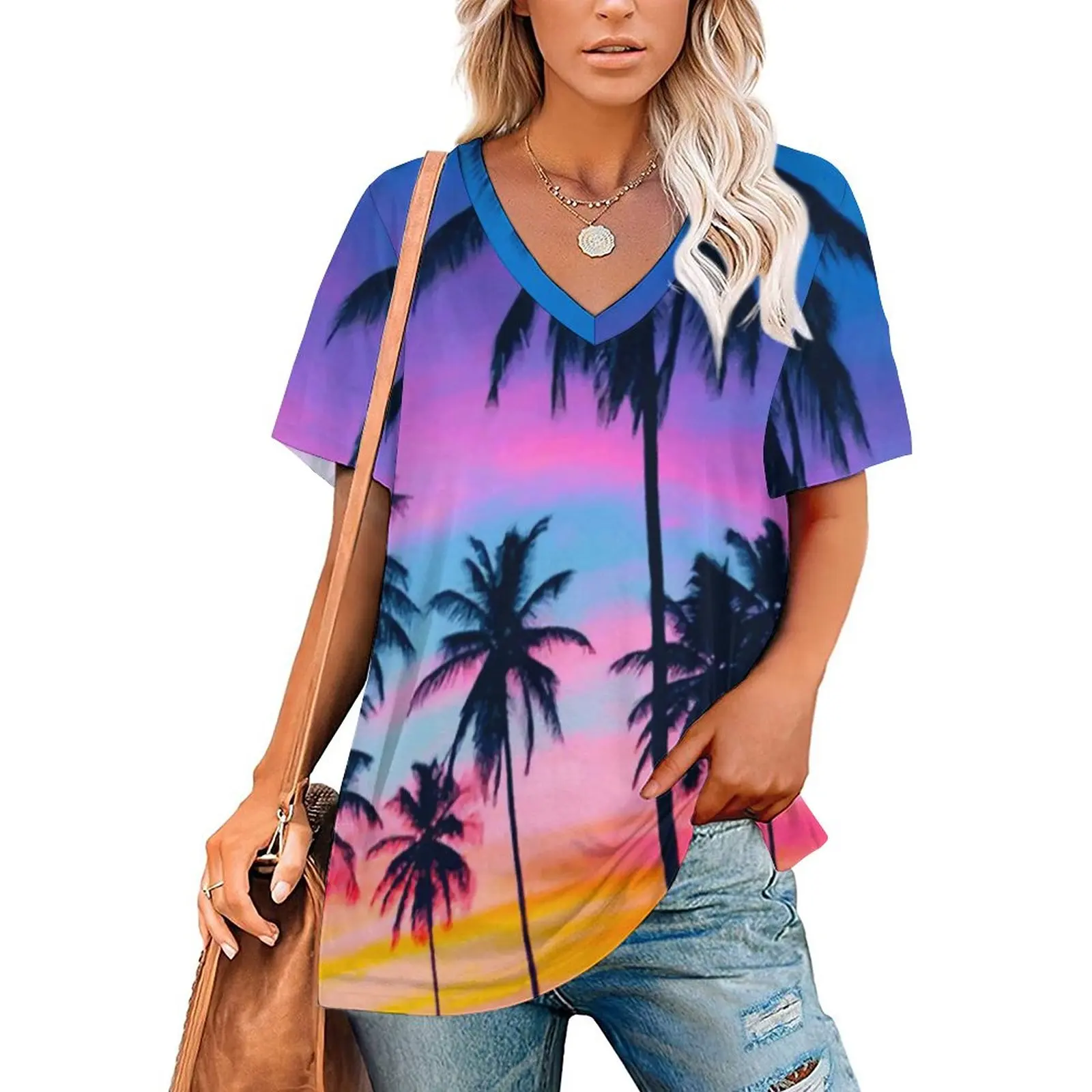 Miami Sunset T Shirts Palm Trees Print V Neck Oversized T Shirt Short Sleeves Woman Pretty Tee Shirt Beach Printed Top Tees
Miami Sunset T Shirts Palm Trees Print V Neck Oversized T Shirt Short Sleeves Woman Pretty Tee Shirt Beach Printed Top Tees