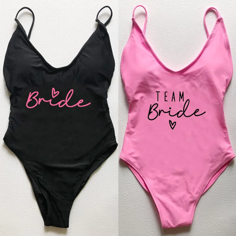 

Team Bride Heart Swimsuit for girls One Piece Swimwear Women Bachelor Party Bathing Suit Sexy Padded Beachwear Bodysuit monokini