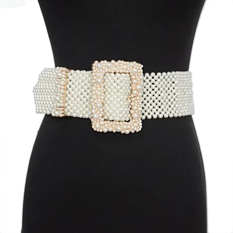 Women Runway Fashion Wide Pearl Knitted Elastic Cummerbunds Female Dress Corsets Waistband Belts Decoration Wide Belt
Women Runway Fashion Wide Pearl Knitted Elastic Cummerbunds Female Dress Corsets Waistband Belts Decoration Wide Belt