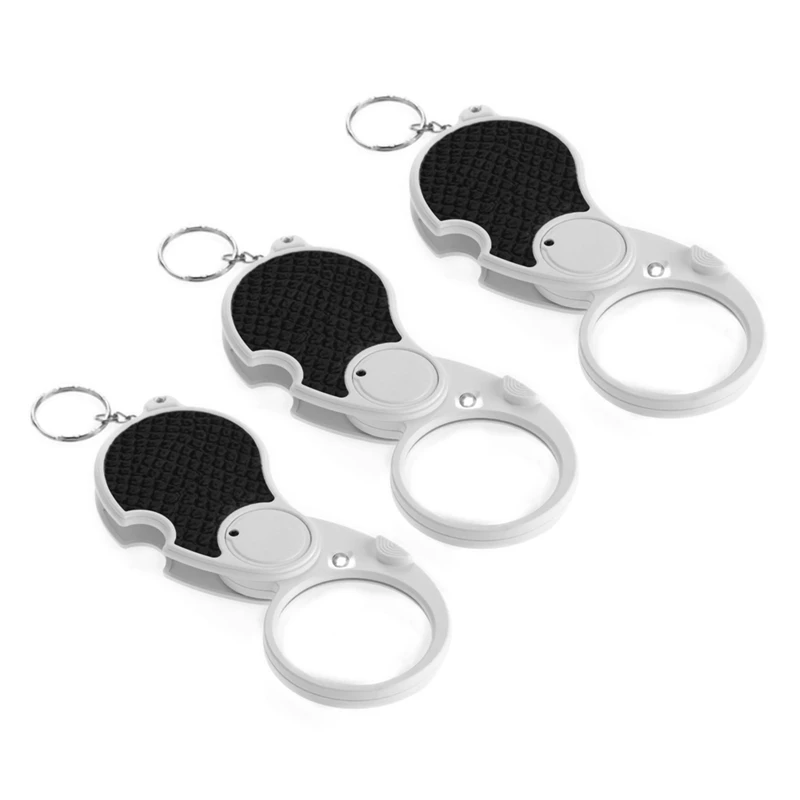 3Pcs 5X Trade Loupe Magnifying Glass With LED Lamp Pocket Magnifier Portable Folding Keyring
3Pcs 5X Trade Loupe Magnifying Glass With LED Lamp Pocket Magnifier Portable Folding Keyring