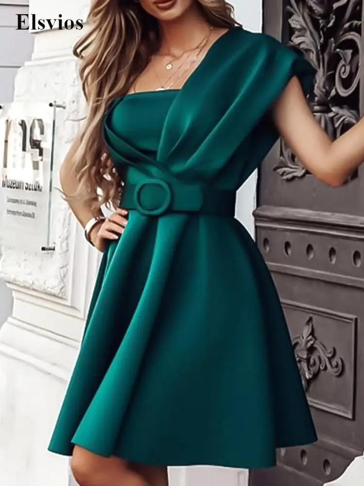 Women Sexy Off Shoulder Pleat Commute Dress Solid Elegant One Shoulder Belt Party Dress Fashion Backless Office Lady Mini Dress
Women Sexy Off Shoulder Pleat Commute Dress Solid Elegant One Shoulder Belt Party Dress Fashion Backless Office Lady Mini Dress