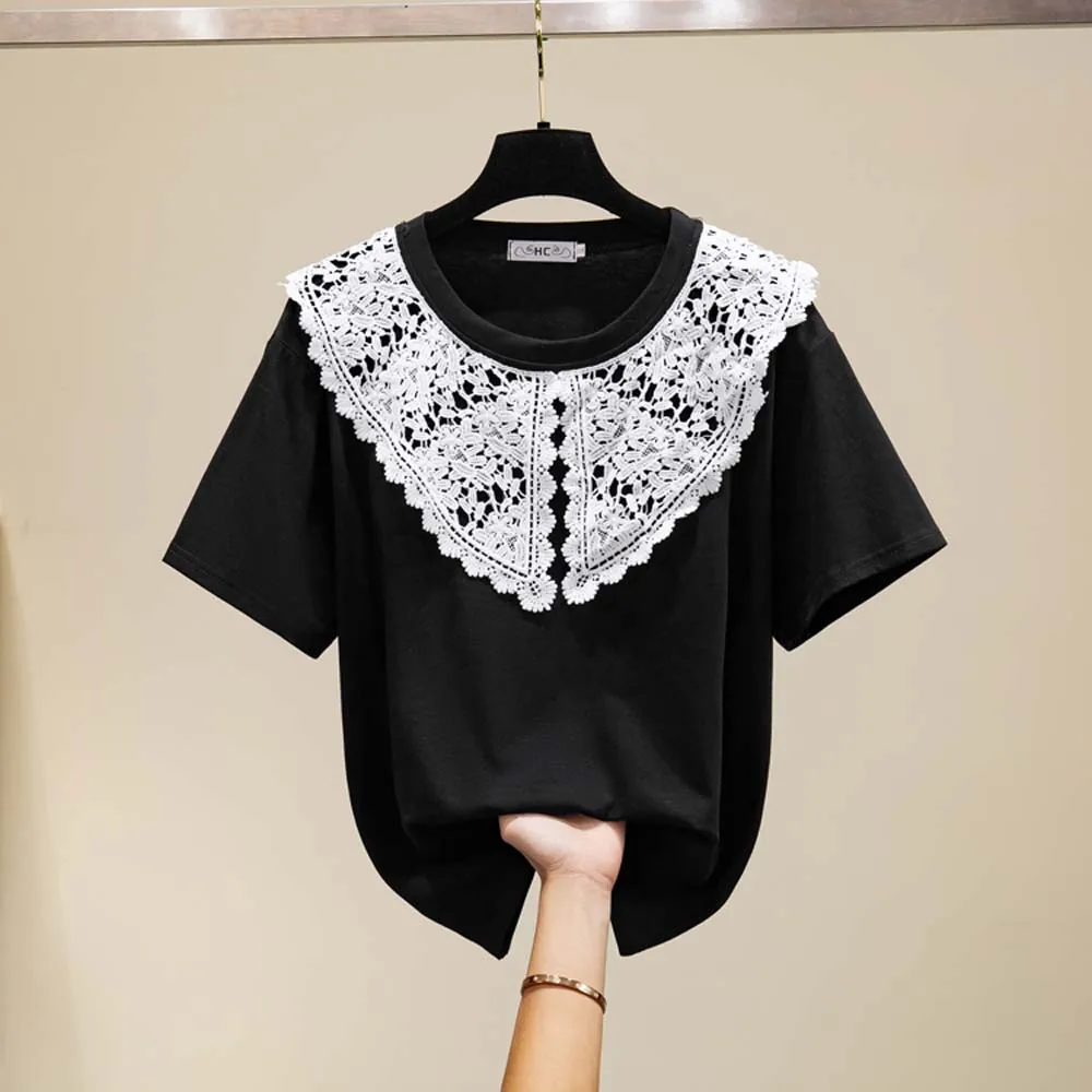 T-shirt Fashion Patchwork Doll Collar Stitching Short-sleeved T-shirt Slimming Top Summer 2022 Japan Korean
T-shirt Fashion Patchwork Doll Collar Stitching Short-sleeved T-shirt Slimming Top Summer 2022 Japan Korean