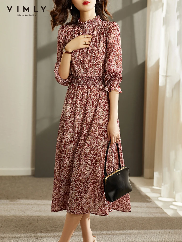 VIMLY Long Sleeve Floral Dress Women Autumn Elegant Stand Collar A Line Vintage Midi Dress Office Ladies Robe Vestidos F8829
VIMLY Long Sleeve Floral Dress Women Autumn Elegant Stand Collar A Line Vintage Midi Dress Office Ladies Robe Vestidos F8829