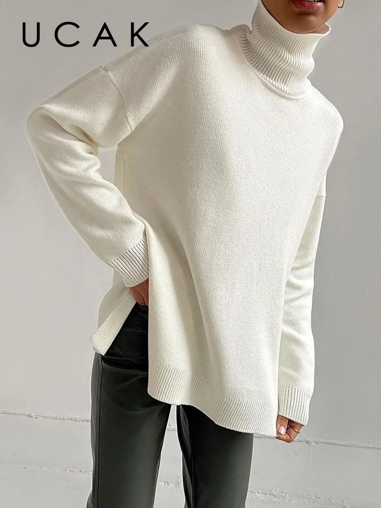 UCAK Basic Turtleneck Sweater Women Solid Color Loose Pullovers Stylish Casual Long Sleeves Jumpers Autumn Winter Warm Knitwear
UCAK Basic Turtleneck Sweater Women Solid Color Loose Pullovers Stylish Casual Long Sleeves Jumpers Autumn Winter Warm Knitwear