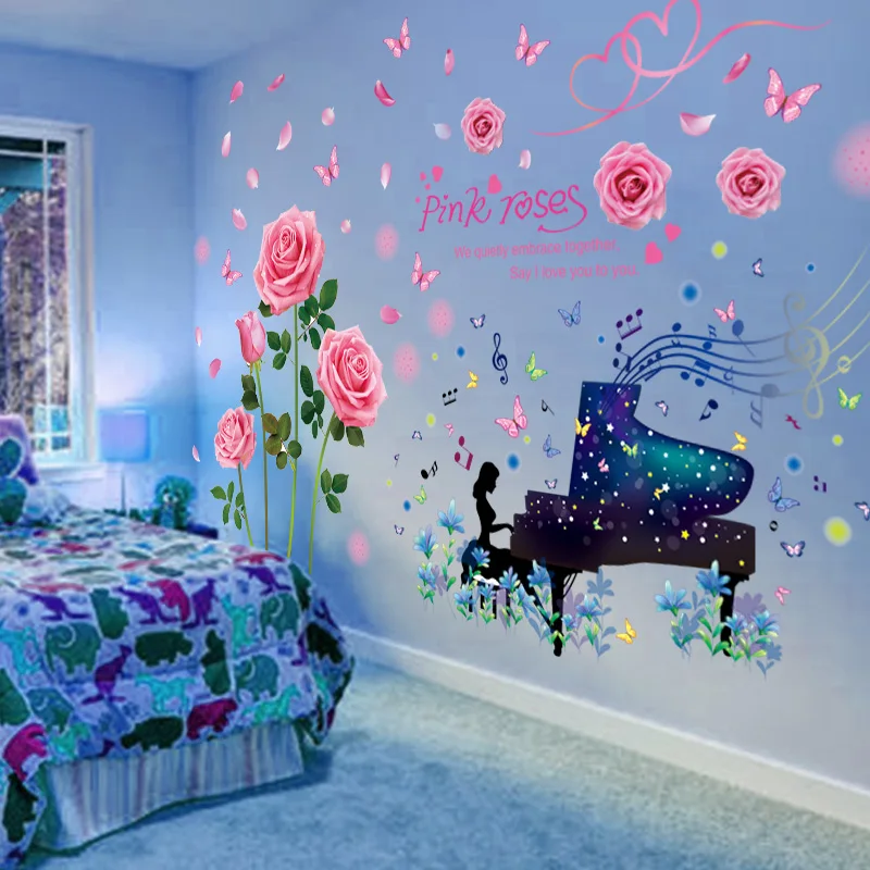 Pink Roses Flower Plants Wall Stickers DIY Piano Girl Wall Decals for Kids Bedroom Baby Room Children Nursery Home Decoration
Pink Roses Flower Plants Wall Stickers DIY Piano Girl Wall Decals for Kids Bedroom Baby Room Children Nursery Home Decoration