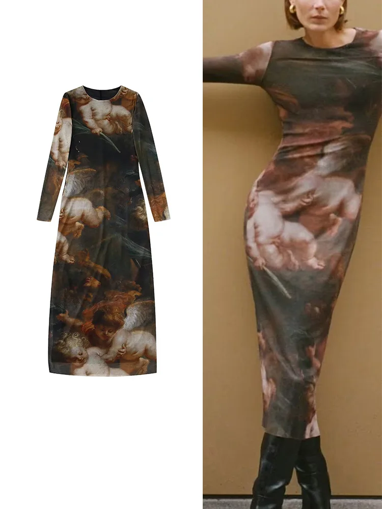 TRAF 2022 Women Tulle Printed Sheath Dresses Elegant O-Neck Folds Sexy Party Vestidos Fashion Long Sleeve Mid-Calf Dresses
TRAF 2022 Women Tulle Printed Sheath Dresses Elegant O-Neck Folds Sexy Party Vestidos Fashion Long Sleeve Mid-Calf Dresses