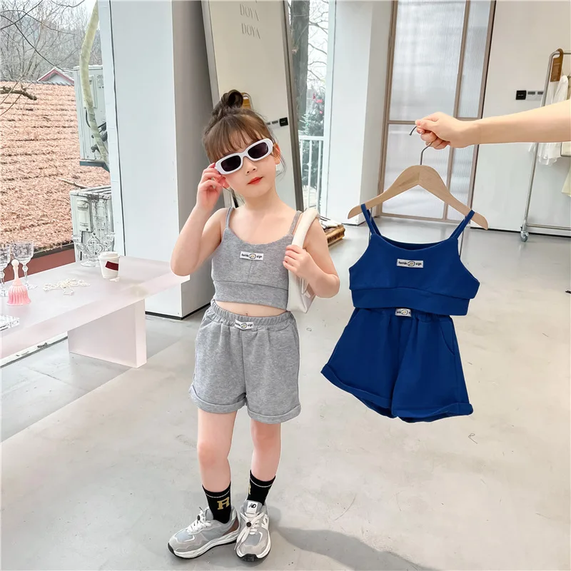 Girls' Casual Suit Summer Children's Letter Embroidered Camisole Shorts Two Piece Set
Girls' Casual Suit Summer Children's Letter Embroidered Camisole Shorts Two Piece Set