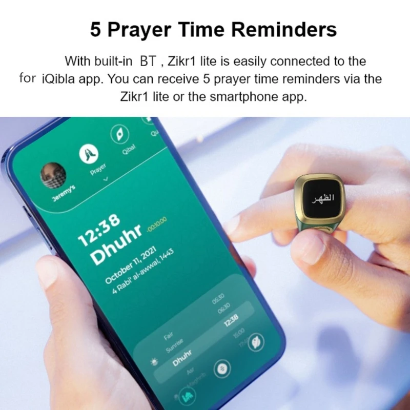Muslims Digital Time-Reminder Wearable Ring with Tasbih Beads 40mAh Battery Support Android5.1/iOS10.0 or Later N0HC
Muslims Digital Time-Reminder Wearable Ring with Tasbih Beads 40mAh Battery Support Android5.1/iOS10.0 or Later N0HC