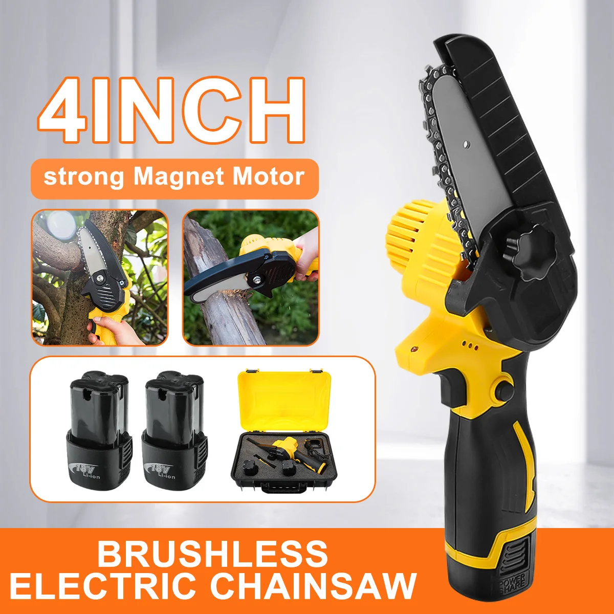 Cordless 4 Inch New High-Power Mini Electric Chain Saw Garden Tree Feller Wood Cutting Machine Suitable with 18V Battery
Cordless 4 Inch New High-Power Mini Electric Chain Saw Garden Tree Feller Wood Cutting Machine Suitable with 18V Battery