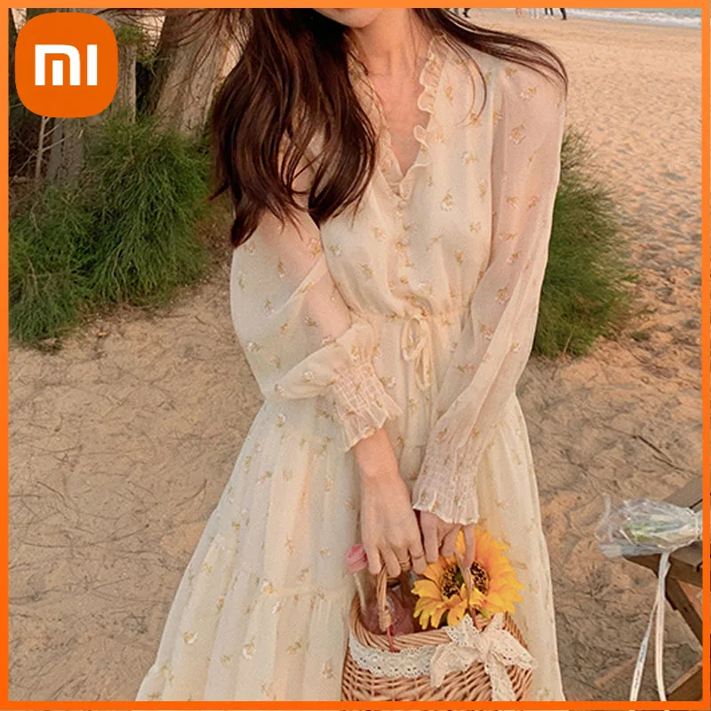 Xiaomi V-neck Elegant Sweet Dress Women Long Sleeve Chiffon Floral Dress Party Beach Dress for Females Korean Style Summer Chic
Xiaomi V-neck Elegant Sweet Dress Women Long Sleeve Chiffon Floral Dress Party Beach Dress for Females Korean Style Summer Chic