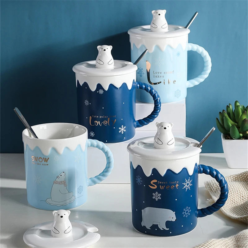 

Cute Polar Bear Ceramic Espresso Coffee Mugs Kitchen Breakfast Cup Portable Porcelain Drinking Tea Water Mug for Couple Family