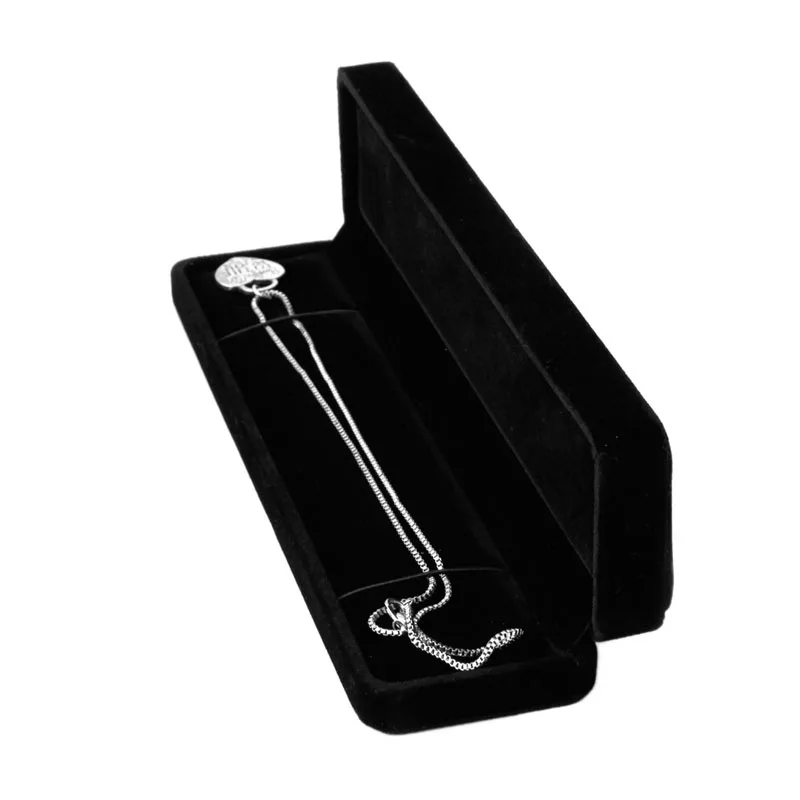 

Elegant Long Chain Necklace Case Velvet Bracelet Display Holder Pendant Long Rectangle Jewelry Holidays Gift Storage Box Y08E