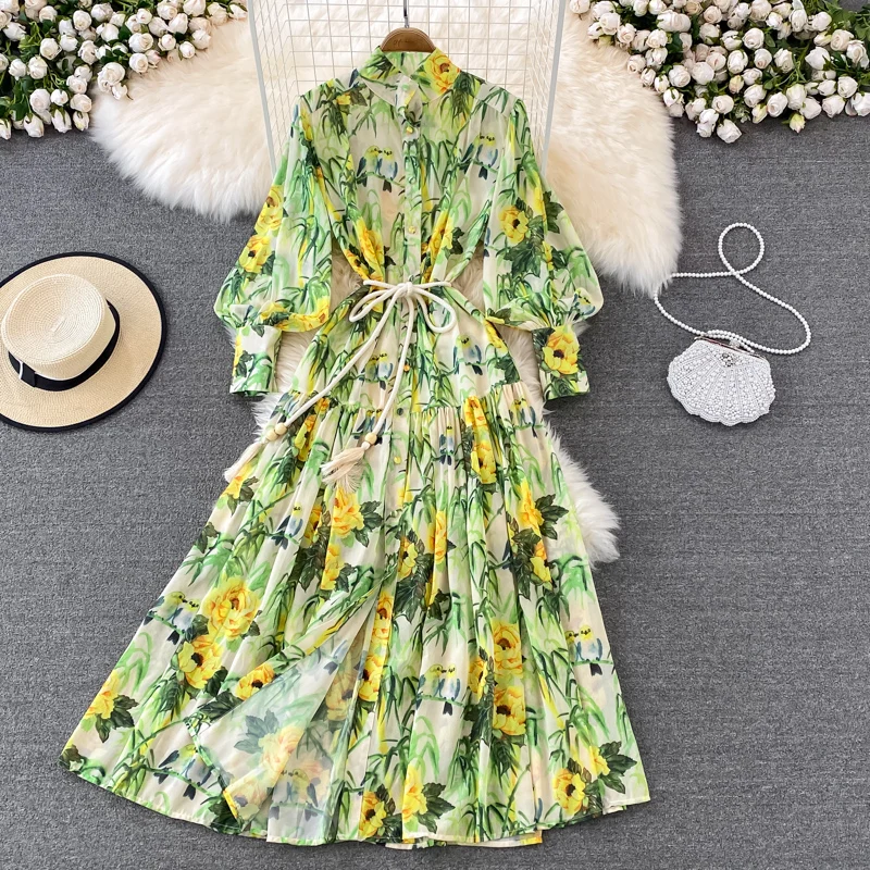 Seaside Holiday Beach Dress Big Swing Long Dress Super Fairy Gentle Wind Close Waist Thin Print Stand Collar Dress
Seaside Holiday Beach Dress Big Swing Long Dress Super Fairy Gentle Wind Close Waist Thin Print Stand Collar Dress