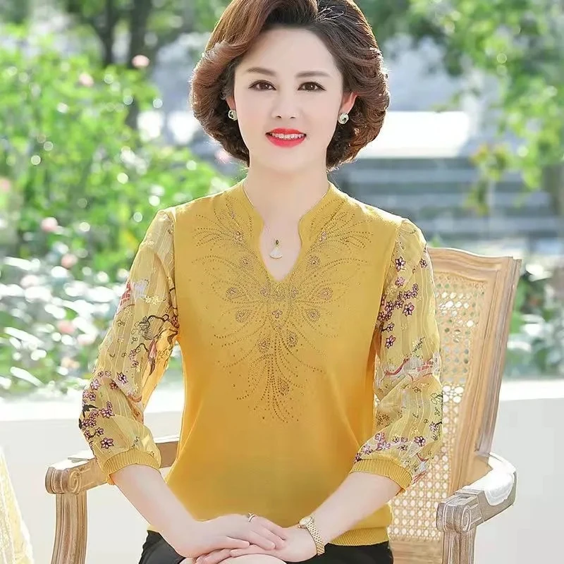 Middle-aged Mother Knitting Sweater 2022 Summer Women Ice Silk Three Quarter Sleeve Splicing Pullover Femme Tops
Middle-aged Mother Knitting Sweater 2022 Summer Women Ice Silk Three Quarter Sleeve Splicing Pullover Femme Tops
