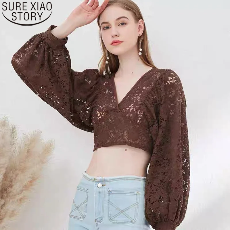 Elegant V-Neck Puff Long Sleeve Open Back Short Tops Autumn Black/White/Brown Sexy Lace Blouse Women Female Party Blusas 20396
Elegant V-Neck Puff Long Sleeve Open Back Short Tops Autumn Black/White/Brown Sexy Lace Blouse Women Female Party Blusas 20396