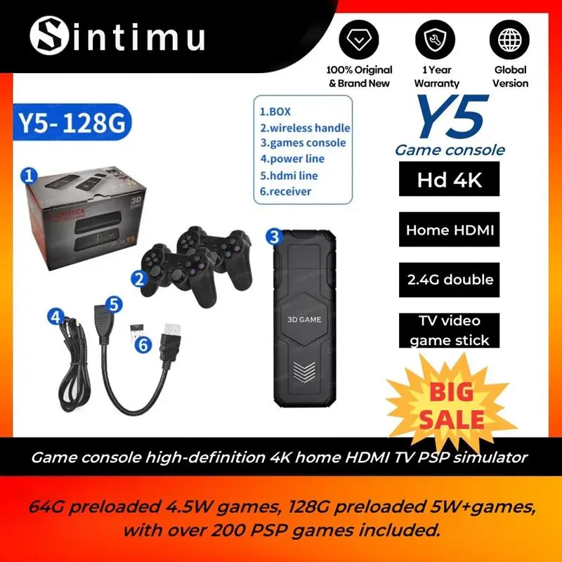 Y5 Game Console Retro TV Game Stick 2.4G Wireless Controller 4K High-definition Video Console Supports Dual PS1 Home Portable
Y5 Game Console Retro TV Game Stick 2.4G Wireless Controller 4K High-definition Video Console Supports Dual PS1 Home Portable