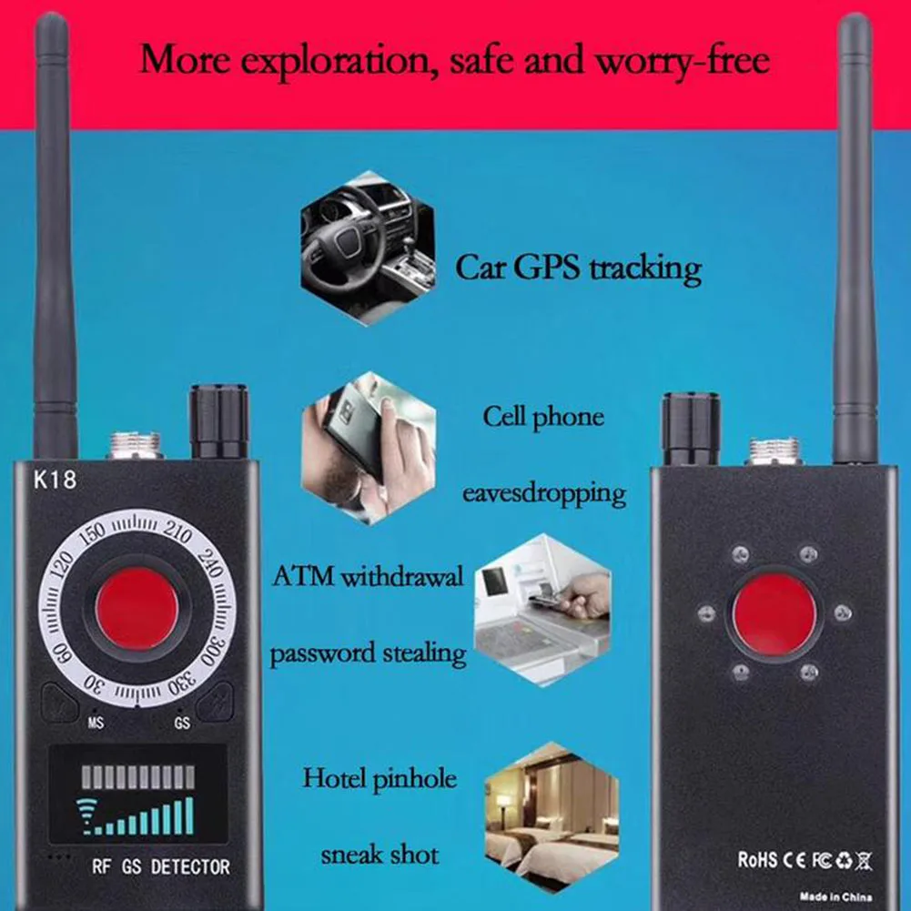 K18 Detector Multi-function Anti Mini Bug Audio SPY-Camera GSM Finder GPS Signal Lens RF Locator Tracker Detect Wireless Camera
K18 Detector Multi-function Anti Mini Bug Audio SPY-Camera GSM Finder GPS Signal Lens RF Locator Tracker Detect Wireless Camera