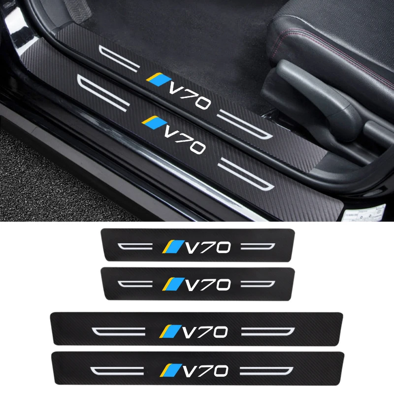 

Carbon Fiber Car Trunk Door Sill Scuff Plate Decals for Volvo V70 Logo Threshold Stickers Protective film Pedal Guards Decor