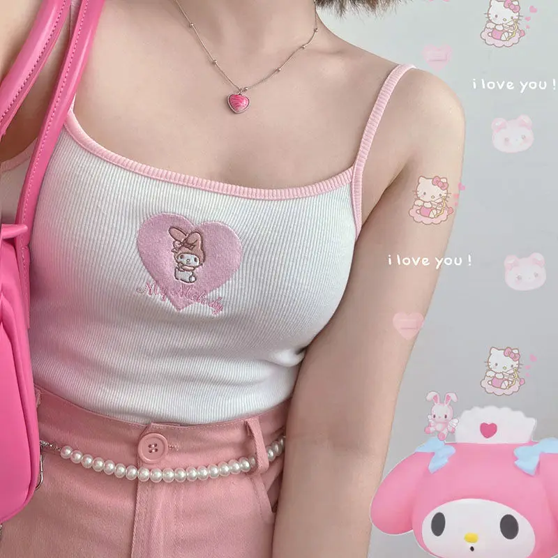 Kawaii Sanriod аниме хобби Kuromi My Melody жилет на бретельках с вышивкой женские летние утечки на спине приталенные короткие универсальные Топы
Kawaii Sanriod аниме хобби Kuromi My Melody жилет на бретельках с вышивкой женские летние утечки на спине приталенные короткие универсальные Топы