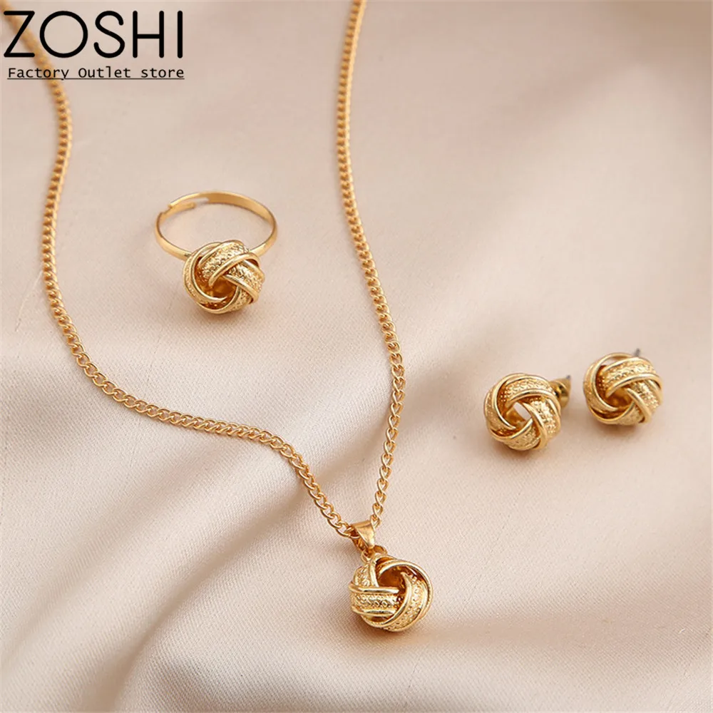 Luxury Geometric Gold Color Alloy Metal Twist Lucky Knot Stud Earrings Necklace Ring Jewelry Set for Women Girls Retro Accesory
Luxury Geometric Gold Color Alloy Metal Twist Lucky Knot Stud Earrings Necklace Ring Jewelry Set for Women Girls Retro Accesory
