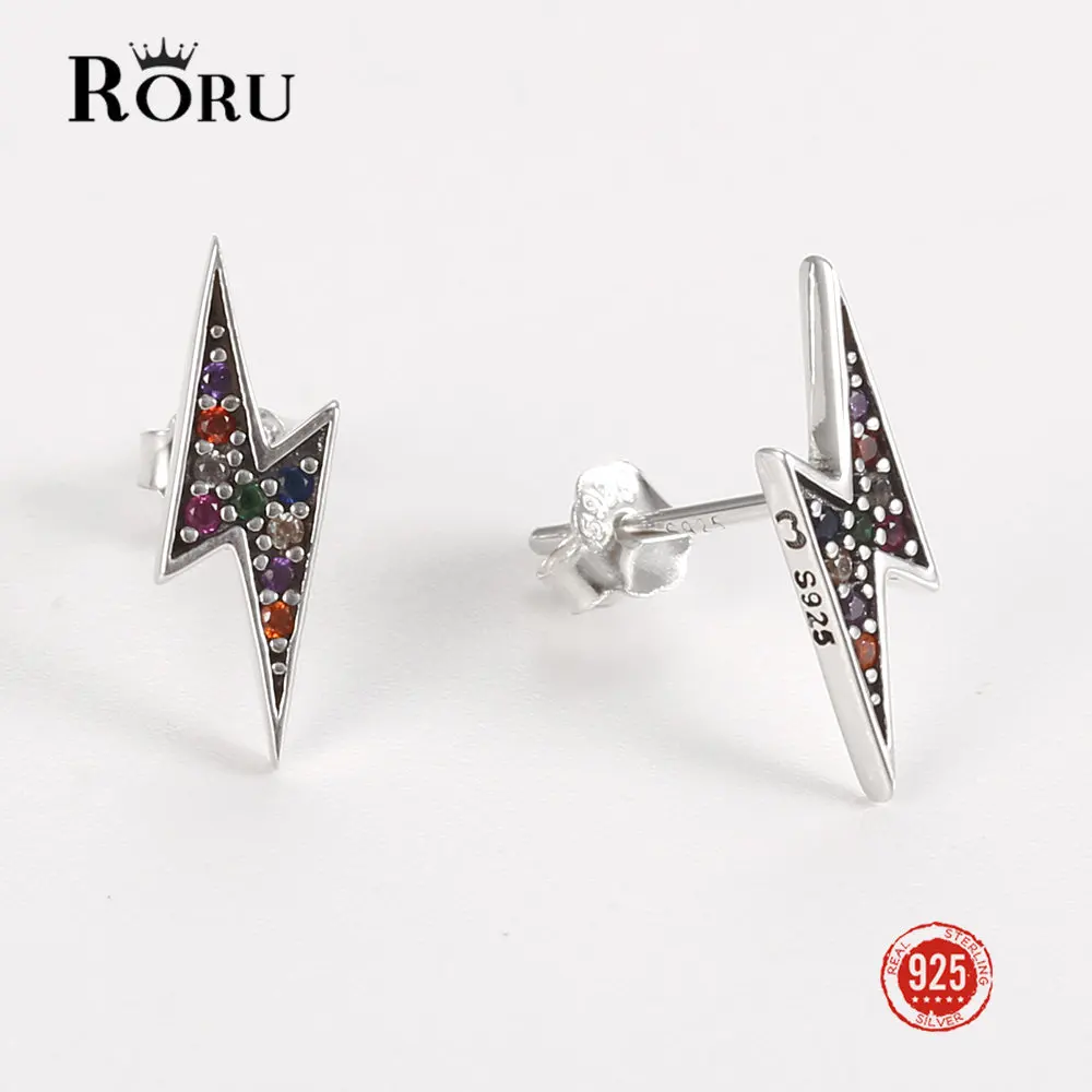 RORU Fashion 925 Silver Jewelry Colorful Zircon Lightning Stud Earrings for Women Punk Style Jewelry Pendientes Brincos
RORU Fashion 925 Silver Jewelry Colorful Zircon Lightning Stud Earrings for Women Punk Style Jewelry Pendientes Brincos