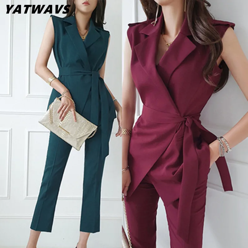 Temperament Slim Two Piece Set Women's Fashion Lace-Up Sleeveless Vest Top + High Waist Pencil Pants Summer Business Suits
Temperament Slim Two Piece Set Women's Fashion Lace-Up Sleeveless Vest Top + High Waist Pencil Pants Summer Business Suits