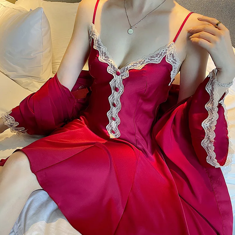 Sexy Sleepwear Lace 2PCS Kimono Robe Set Women Intimate Lingerie Summer Strap Nightgown Casual Satin Bathrobe Gown Loungewear
Sexy Sleepwear Lace 2PCS Kimono Robe Set Women Intimate Lingerie Summer Strap Nightgown Casual Satin Bathrobe Gown Loungewear