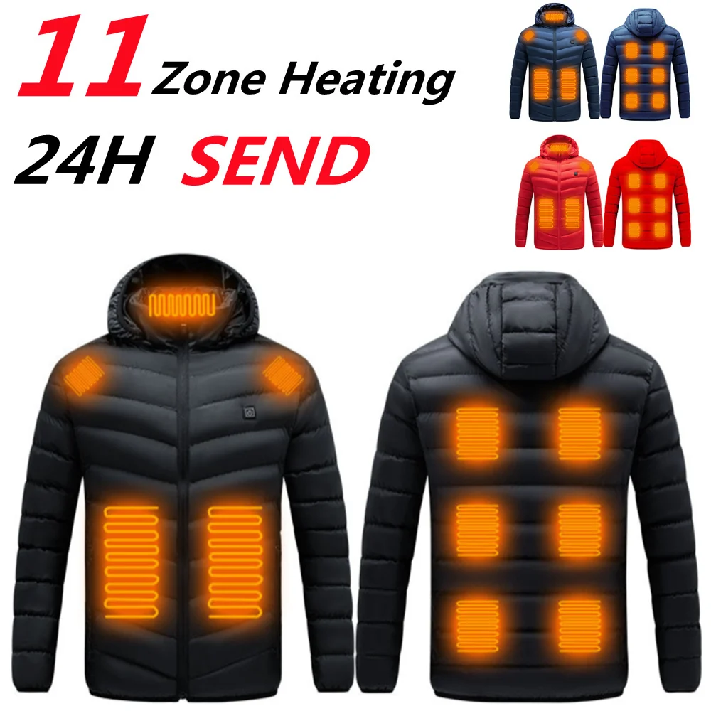 

2-11 Areas Heated Jacket For Men Hunting Men's Vest USB Electric Heating Jackets Winter Outdoor Sprots Parka CampingWarm Coat