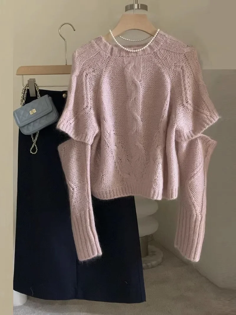 Autumn and Winter Pullover Twists Short Sweater Women's Lazy Style 2023 New Knitwear O-neck Jumpers Detachable Sleeve Top
Autumn and Winter Pullover Twists Short Sweater Women's Lazy Style 2023 New Knitwear O-neck Jumpers Detachable Sleeve Top
