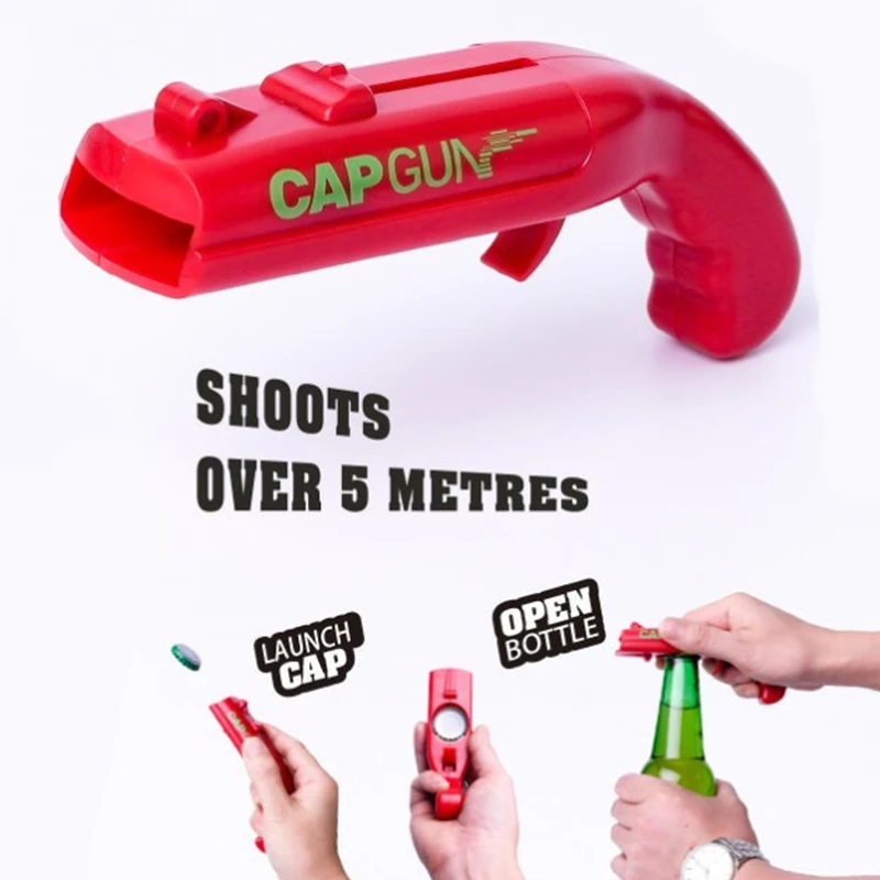 Portable Cap Gun Bottle Opener Beverage Beer Bottle Opener Gun Cap Launcher Bar Tool Drink Opening Shooter Wine Accessories
Portable Cap Gun Bottle Opener Beverage Beer Bottle Opener Gun Cap Launcher Bar Tool Drink Opening Shooter Wine Accessories