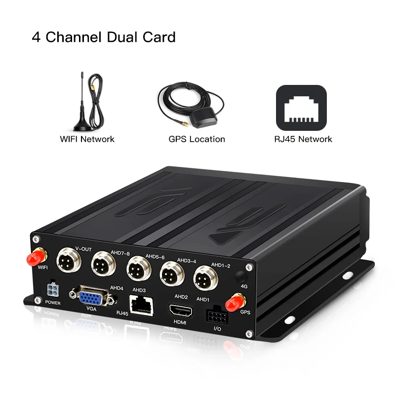 High Quality Driving Recorder Video Recorder 4 Channel Dual Card Storage Network WIFI GPS Function DVR
High Quality Driving Recorder Video Recorder 4 Channel Dual Card Storage Network WIFI GPS Function DVR