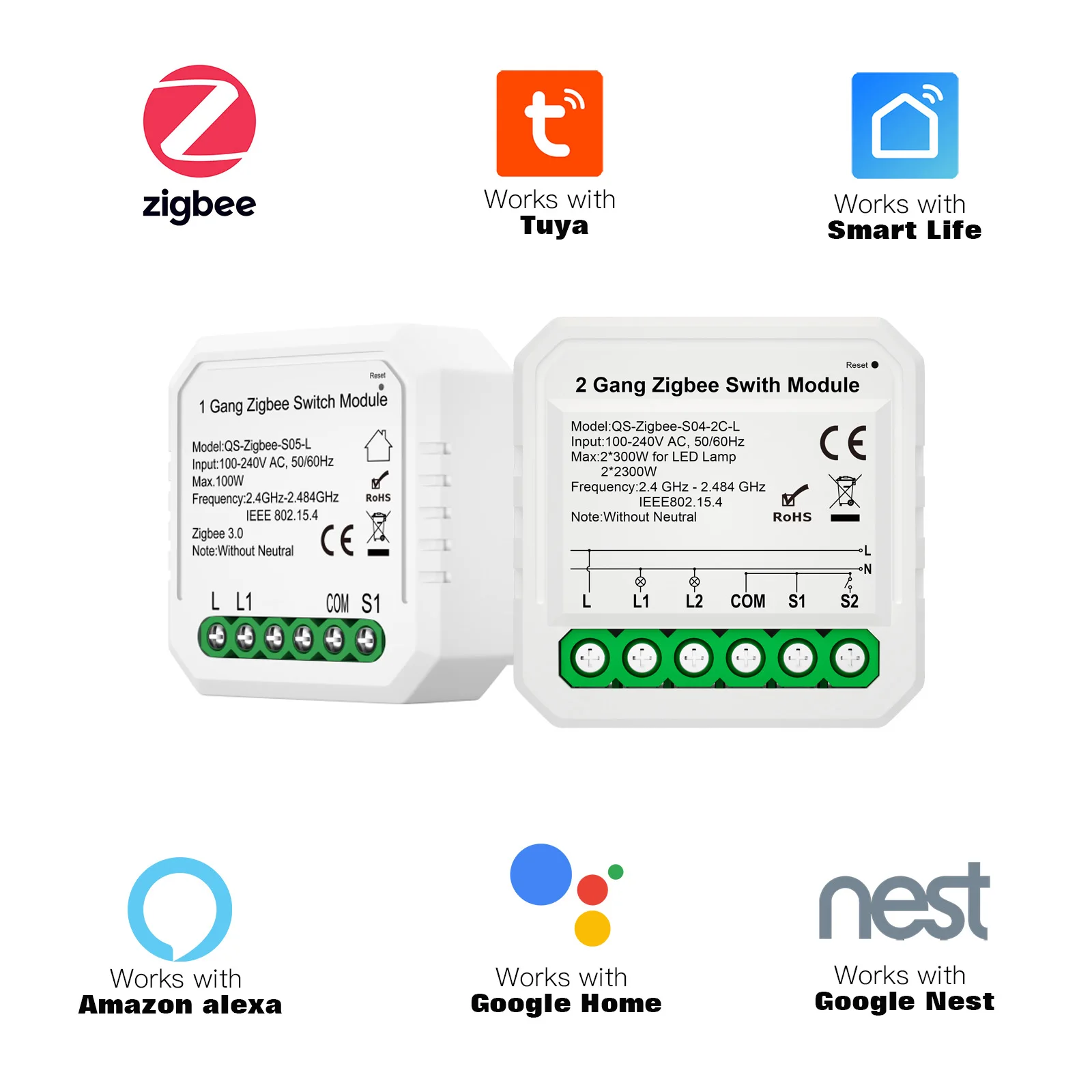 Tuya ZigBee 3.0 Smart Light Switch Module No Neutral Works with Alexa Google Home Support 2 Way Control Magnetic stick relay
Tuya ZigBee 3.0 Smart Light Switch Module No Neutral Works with Alexa Google Home Support 2 Way Control Magnetic stick relay