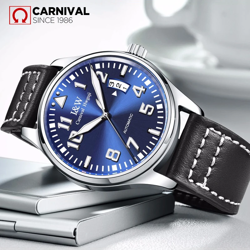 CARNIVAL Watch Men Original Luminous Blue Dial Men's Automatic Self-Wind Watches Fashion Mechanical Clock Reloj Hombre 2023
CARNIVAL Watch Men Original Luminous Blue Dial Men's Automatic Self-Wind Watches Fashion Mechanical Clock Reloj Hombre 2023