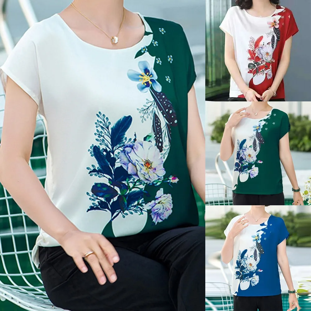 Plus Size Shirts Ice Silk Round Neck Blouses M-4xl Loose Blouse Flower Print Shirts Short Sleeve Top Платье Женское
Plus Size Shirts Ice Silk Round Neck Blouses M-4xl Loose Blouse Flower Print Shirts Short Sleeve Top Платье Женское