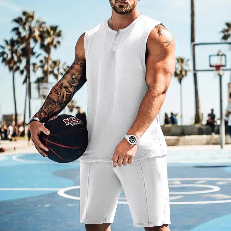 2023 Men's Summer Cotton Sleeveless Vest Fitness Muscle Sports Top Suit Man Loose Gym Oversized Casual Shorts Suit
2023 Men's Summer Cotton Sleeveless Vest Fitness Muscle Sports Top Suit Man Loose Gym Oversized Casual Shorts Suit