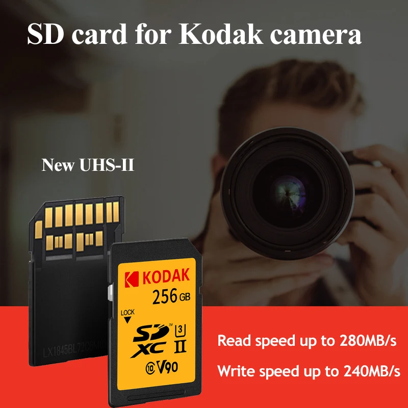 Kodak 256GB SD Card UHS-II U3 V90 Ultra Pro SDXC Flash Memory Cards 8K HD Video Max High Speed 280MB/s for DSLR Camera Computer
Kodak 256GB SD Card UHS-II U3 V90 Ultra Pro SDXC Flash Memory Cards 8K HD Video Max High Speed 280MB/s for DSLR Camera Computer
