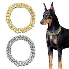ABS Plastic Dog Collar Chain Diamond Inlay Sparkle Bulldog Necklace Cat Collars Pet Accessories Small Medium Large Dogs Golden