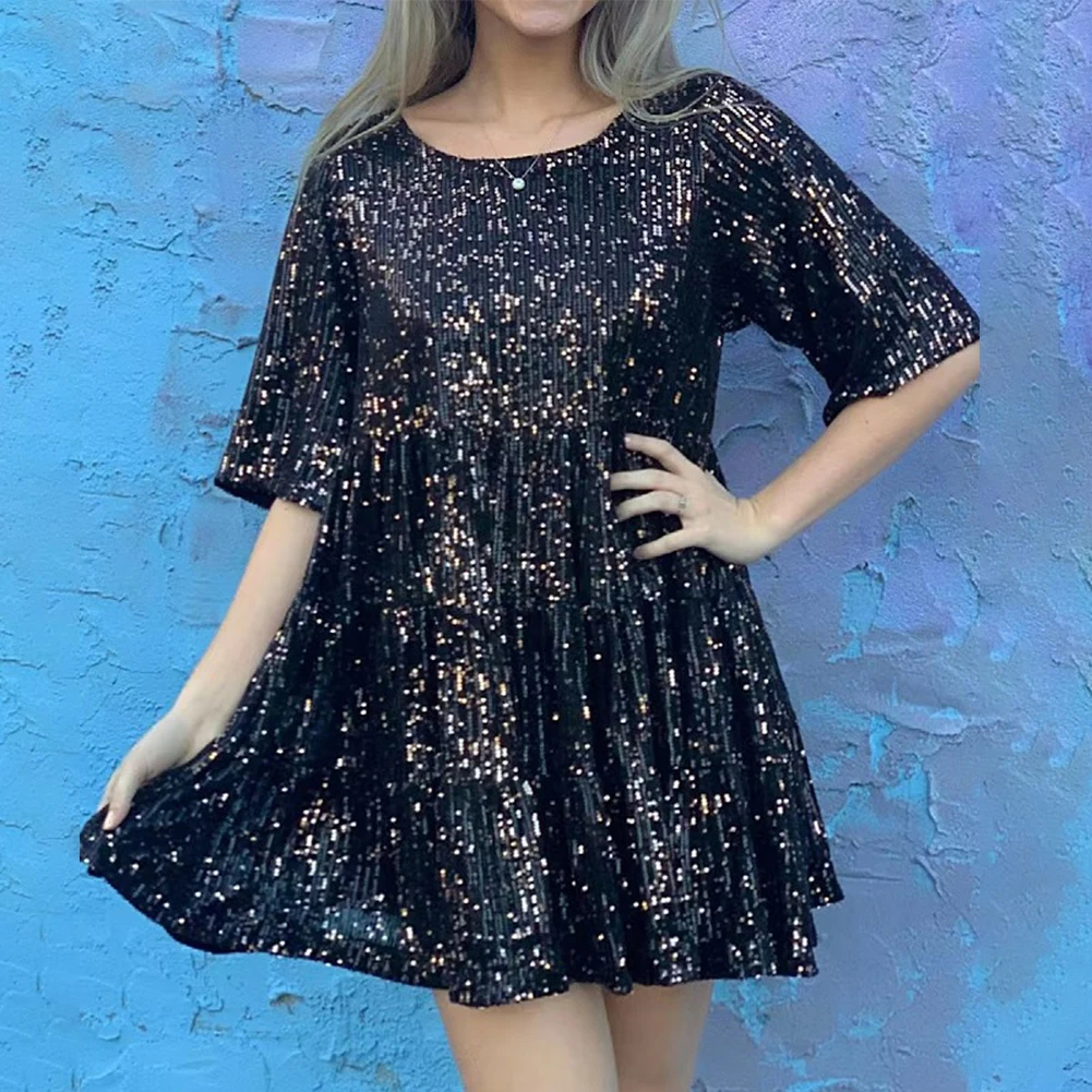 Round Neck Short Sleeve Loose Hem Solid Color Women Dress Waist Lace-up Shiny Mini Party Dress Fashion Vestidos 2023 Streetwear
Round Neck Short Sleeve Loose Hem Solid Color Women Dress Waist Lace-up Shiny Mini Party Dress Fashion Vestidos 2023 Streetwear
