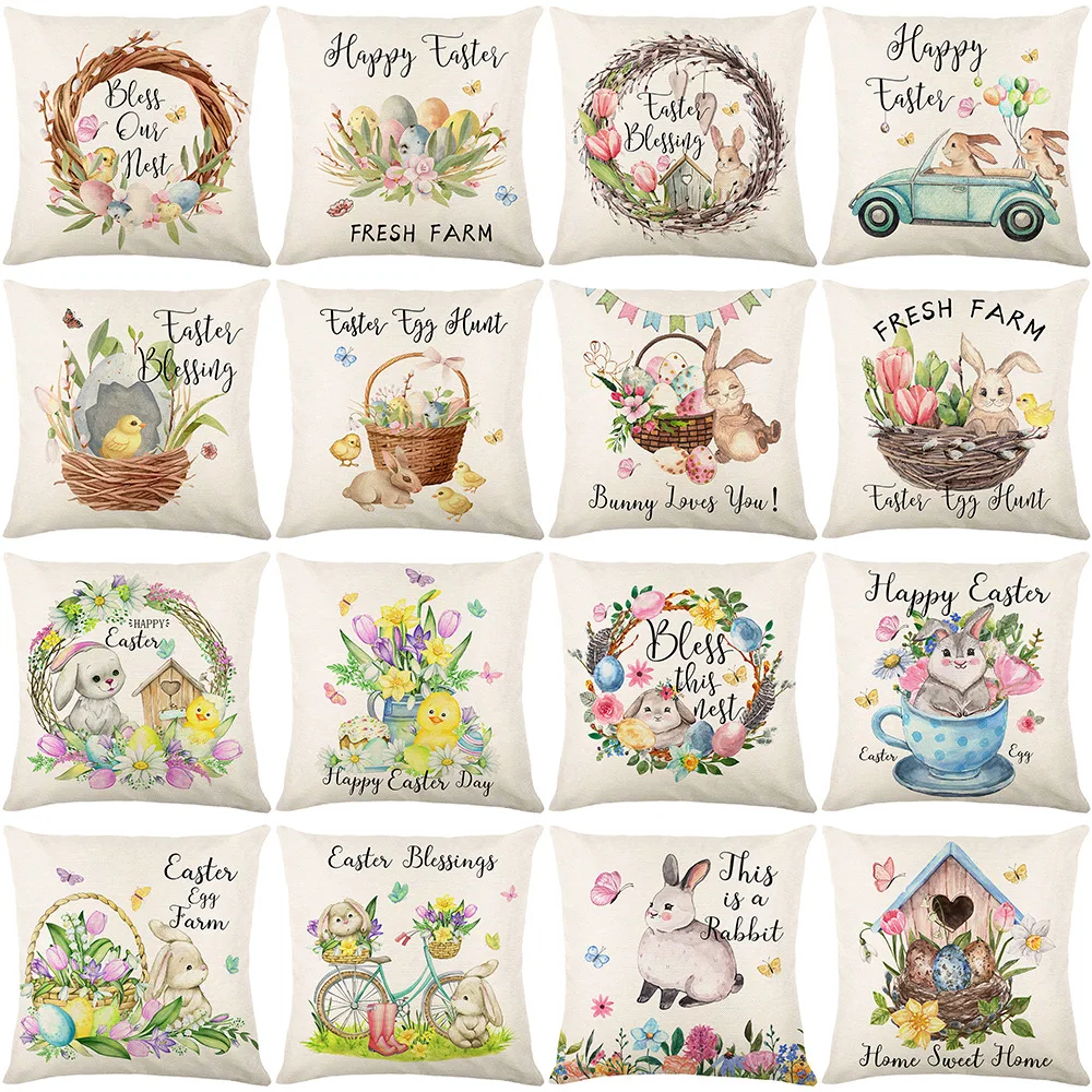 2022 Spring Easter Home Decor Cushion Cover Square Linen Pillow Cover 18x18 Inch Cartoon Bunny Easter Eggs Printed Pillowcase 
2022 Spring Easter Home Decor Cushion Cover Square Linen Pillow Cover 18x18 Inch Cartoon Bunny Easter Eggs Printed Pillowcase