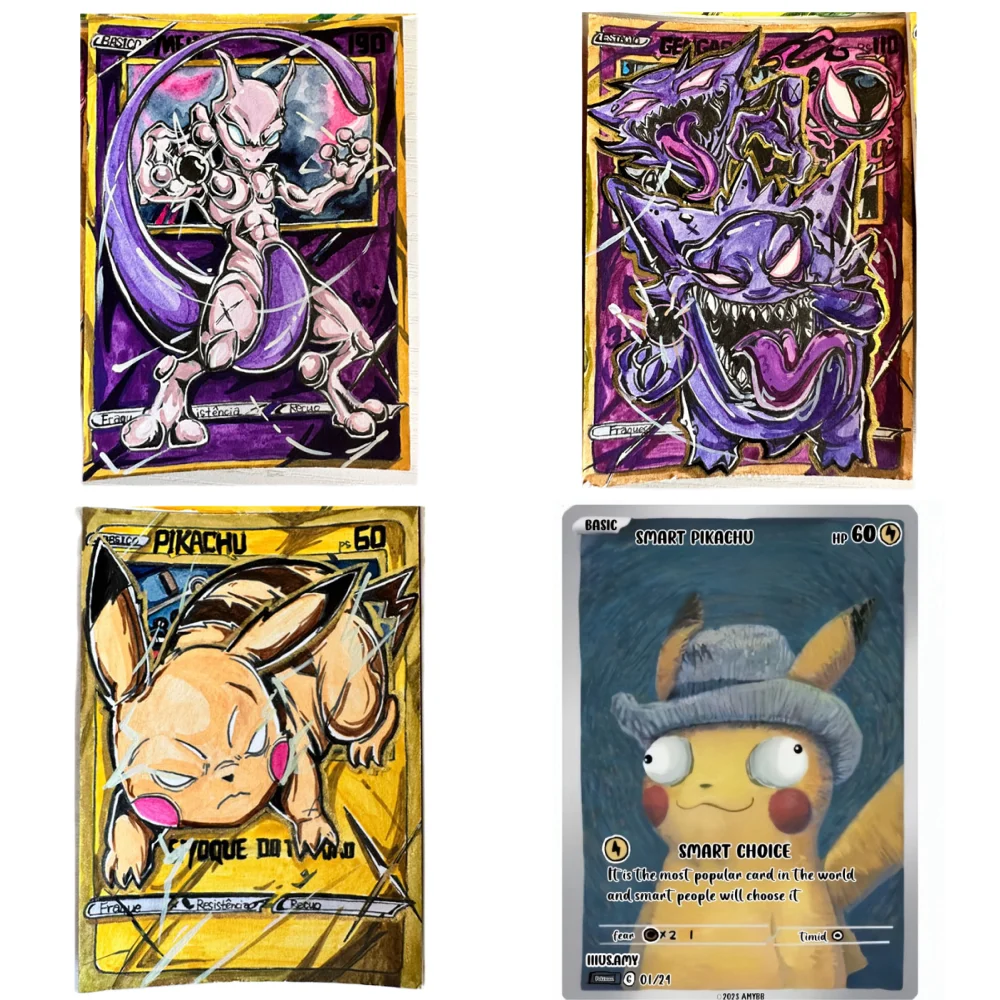 Коллекция карт Pokemon Gengar Pikachu Mewtwo Подарочная игрушка забавный рисунок версия аниме