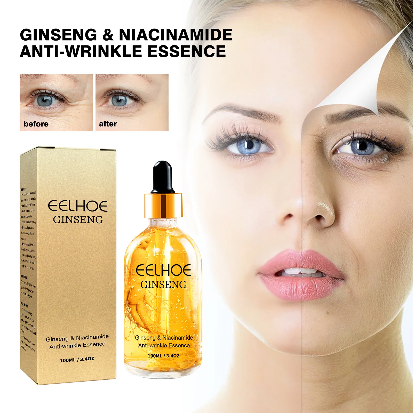 Ginseng & Niacinamide Anti-Wrinkle Essence Lighten Fine Lines Nasolabial Increases Elasticity Moisturizing Firming Skin Serum
Ginseng & Niacinamide Anti-Wrinkle Essence Lighten Fine Lines Nasolabial Increases Elasticity Moisturizing Firming Skin Serum