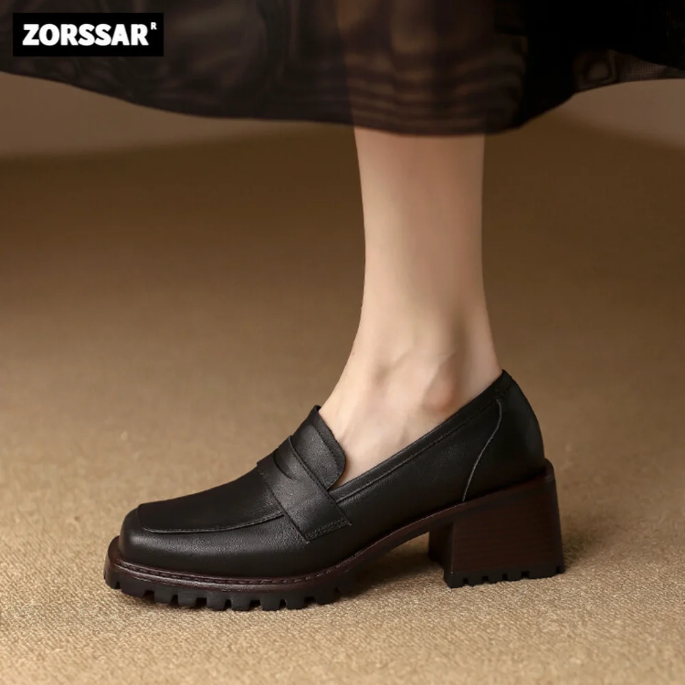 

Женские туфли-лодочки в стиле ретро, с квадратным носком, на массивном каблуке, без застежки, на высоком каблуке, из натуральной коровьей кожи, 2023