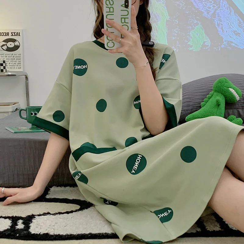 

Women thin Cotton 3XL Nightdress Soft heart Printed Sleepwear Sexy Breathable Women'dress Casual Nightie Home Cloth Sleepdress