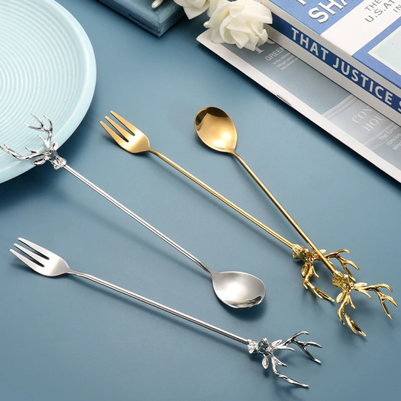 1Pc Stainless Steel Antler Coffee Cake Spoon Fork Dessert Spoons Stirring Teaspoon Ice Cream Spoon Fruit Fork Kitchen Supplies
1Pc Stainless Steel Antler Coffee Cake Spoon Fork Dessert Spoons Stirring Teaspoon Ice Cream Spoon Fruit Fork Kitchen Supplies
