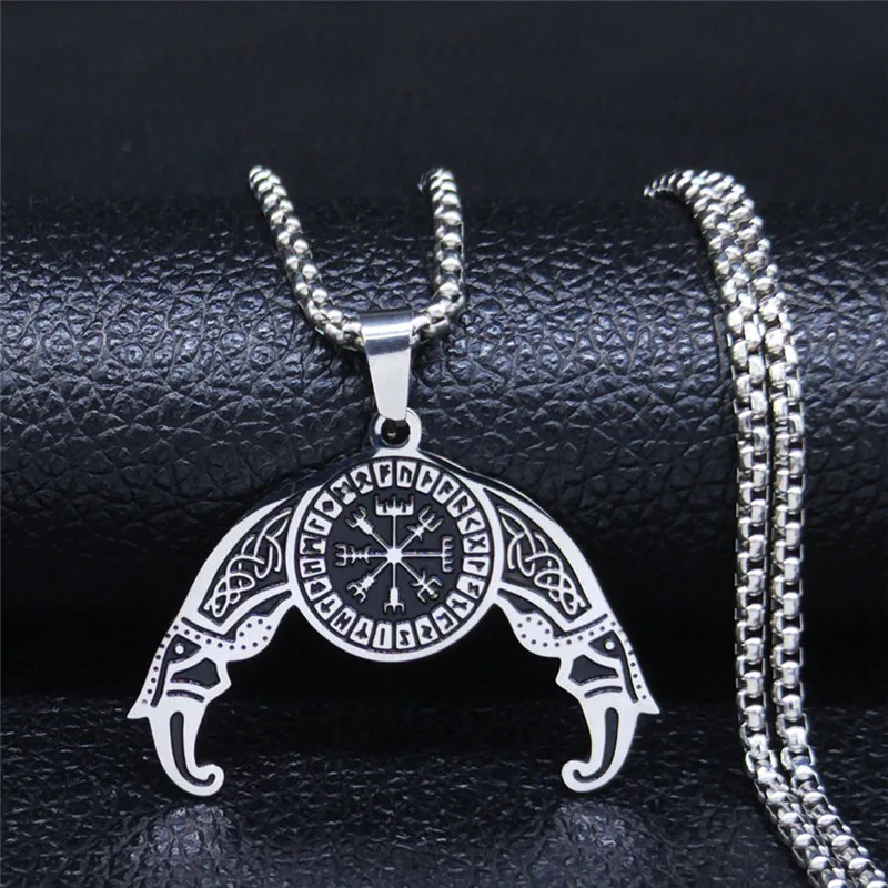 

Olecranon Viking Raven Totem Vegvisir Compass Stainless Steel Necklace Nordic Runes Odin Necklaces Jewelry joyas N3317S06