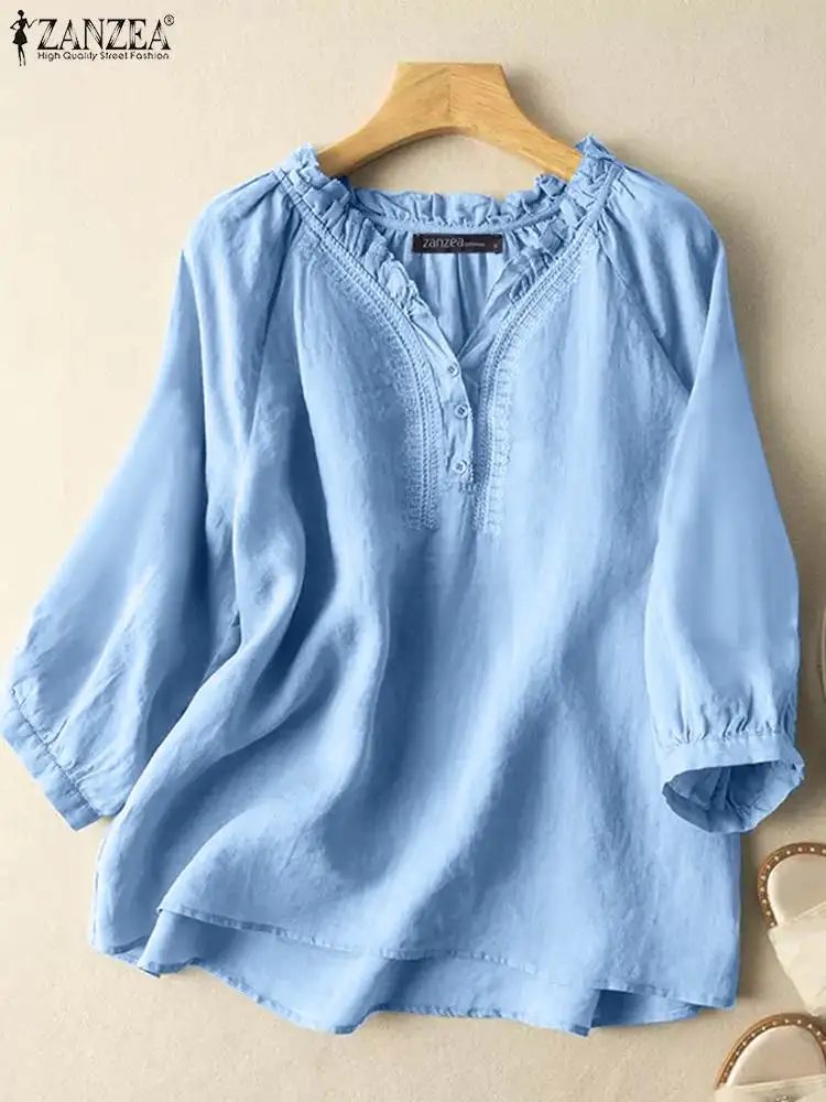 Casual Loose Cotton Blouses ZANZEA Women Ruffled V-neck Shirt Elegant Embroidery Chemises 2023 Summer 3/4 Sleeve Tops Tunics
Casual Loose Cotton Blouses ZANZEA Women Ruffled V-neck Shirt Elegant Embroidery Chemises 2023 Summer 3/4 Sleeve Tops Tunics